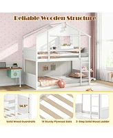 Bunk Bed for Kids with Roof and Lockable Window