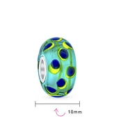 Bling Jewelry Glass Charm Bead Murano Green Yellow Spotted Circles Sterling Silver Core Spacer