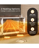 3-Sided Glass Electric Fireplace Heater with Remote Control for Panoramic View and Efficient Heating