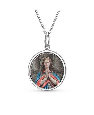 Bling Jewelry Oval Religious Medal Virgin Mary Pendant Necklace in Sterling Silver