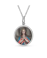 Bling Jewelry Oval Religious Medal Virgin Mary Pendant Necklace in Sterling Silver