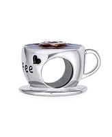 Bling Jewelry Red Cz Heart Coffee Cup Charm Bead Sterling Silver for European Bracelets