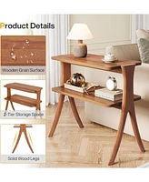 Tribesigns Narrow Side Table for Living Room, Farmhouse End Table with 2-Tier Storage Shelf and Solid Wood Legs