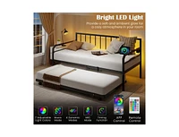 Adjustable Metal Daybed with Charging Station and Led Light