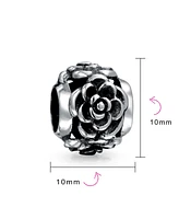 Bling Jewelry Flower Garden Black Rose Charm Bead in Oxidized Sterling Silver for Bracelets