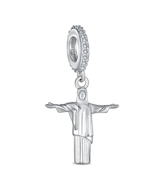 Bling Jewelry Tourism Brazil Christo Redentor Jesus Dangle Charm Bead Sterling Silver Bracelet