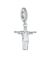 Bling Jewelry Tourism Brazil Christo Redentor Jesus Dangle Charm Bead Sterling Silver Bracelet