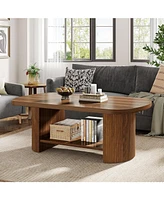 Tribesigns Oval Coffee Table, Mid-Century 2-Tier Coffee Table with Storage Shelf