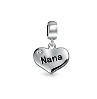 Bling Jewelry Word Nana Heart Dangle Charm Bead Grandmother Crystal Sterling Silver Fit Bracelet