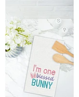 I'm One Blessed Bunny" Easter Rabbit Embroidered Cotton Waffle Weave Kitchen Dishtowel