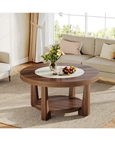 Tribesigns Coffee Table, 2-Tier Round Coffee Table with Heavy-Duty Wood Tabletop for Living Room