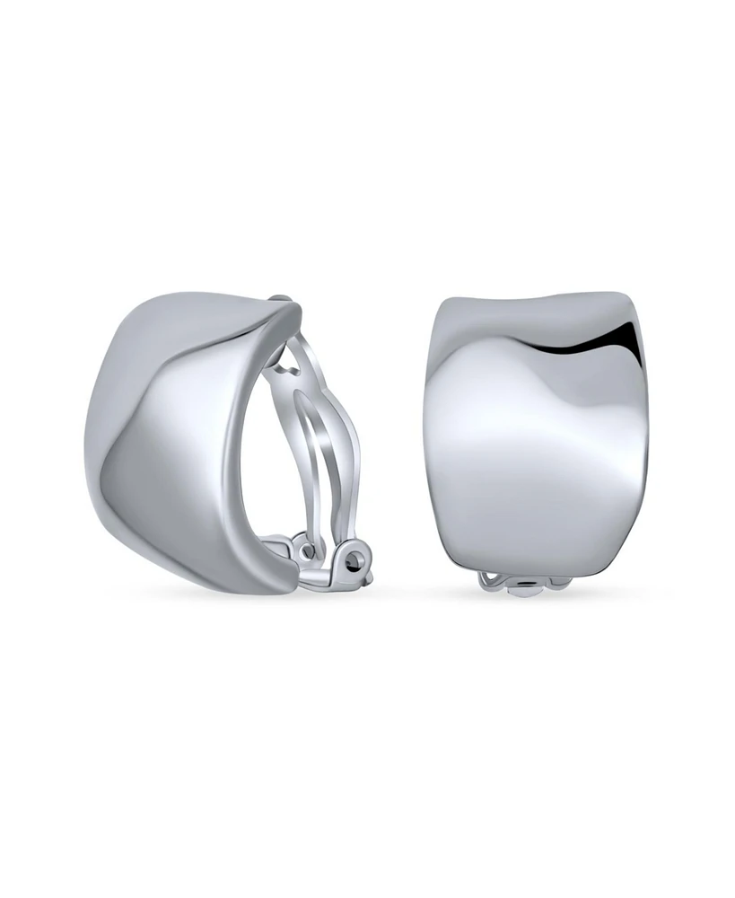 Bling Jewelry Geometric Hammered Dome Half Hoop Clip-On Earrings For Non-Pierced Ears