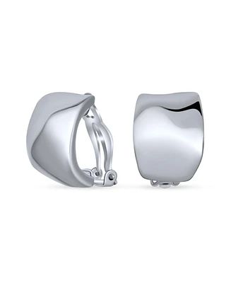 Bling Jewelry Geometric Hammered Dome Half Hoop Clip-On Earrings For Non-Pierced Ears