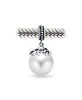 Bling Jewelry Bali Filigree Cap Pearl Heart Dangle Charm Bead Sterling Silver for Bracelet