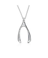 Bling Jewelry Simple Wishbone Pendant Necklace 14K Rose Gold Plated Sterling Silver Charm