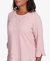 Alfred Dunner Women's Estate of Mind Lace Cutout Split Sleeve Top