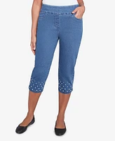 Alfred Dunner Women's Flower Power Detailed Denim Capri Pants