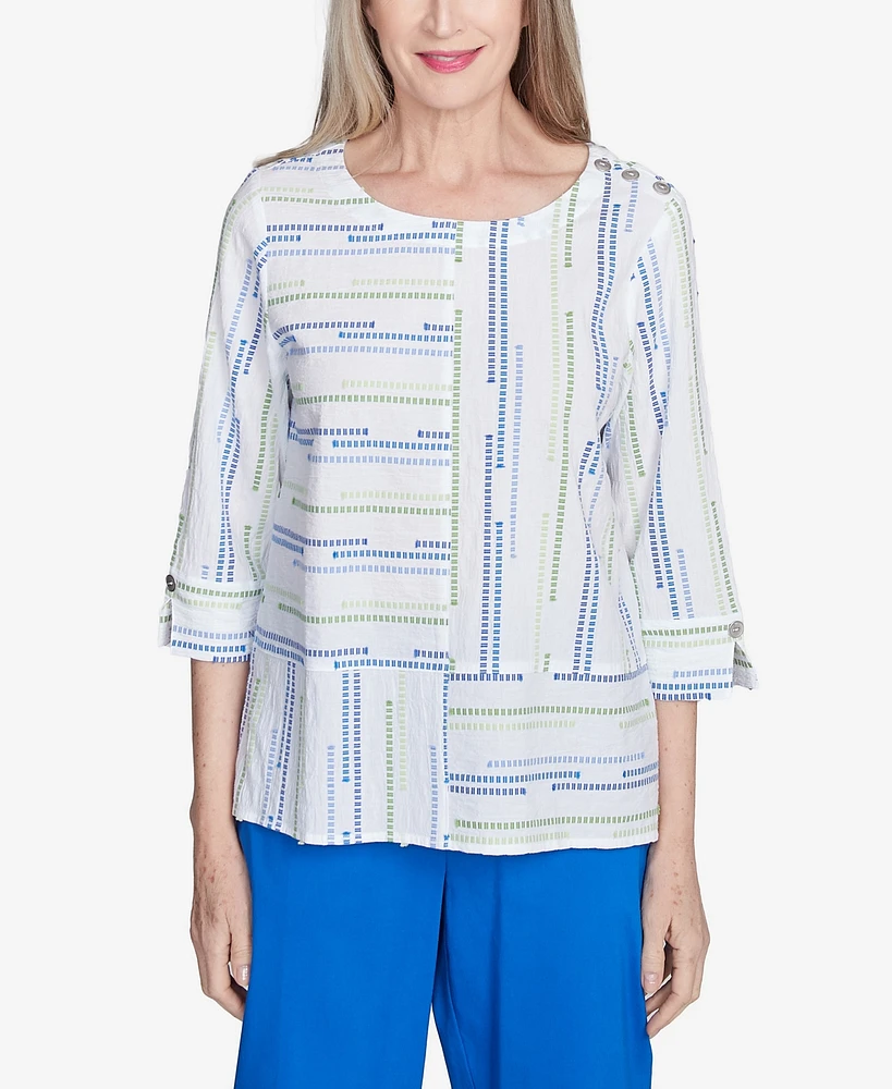 Alfred Dunner Women's Parrot Cay Spliced Textured Jacquard Top