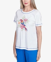 Alfred Dunner Women's Parrot Cay Centered Short Sleeve Top