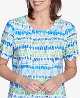 Alfred Dunner Women's Parrot Cay Tie Dye Chicklet Crew Neck Top