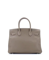 Pre-Owned HERMES Birkin 30 Handbag Grey Clemence with Palladium Hardware