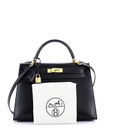 Pre-Owned HERMES Kelly Handbag Black Box Calf with Gold Hardware