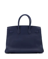 Pre-Owned HERMES Birkin 35 Handbag Blue Fjord with Palladium Hardware