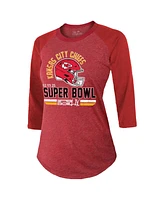 Majestic Women's Red Kansas City Chiefs Super Bowl Lix Hard Count Tri-Blend Raglan 3/4-Sleeve T-Shirt