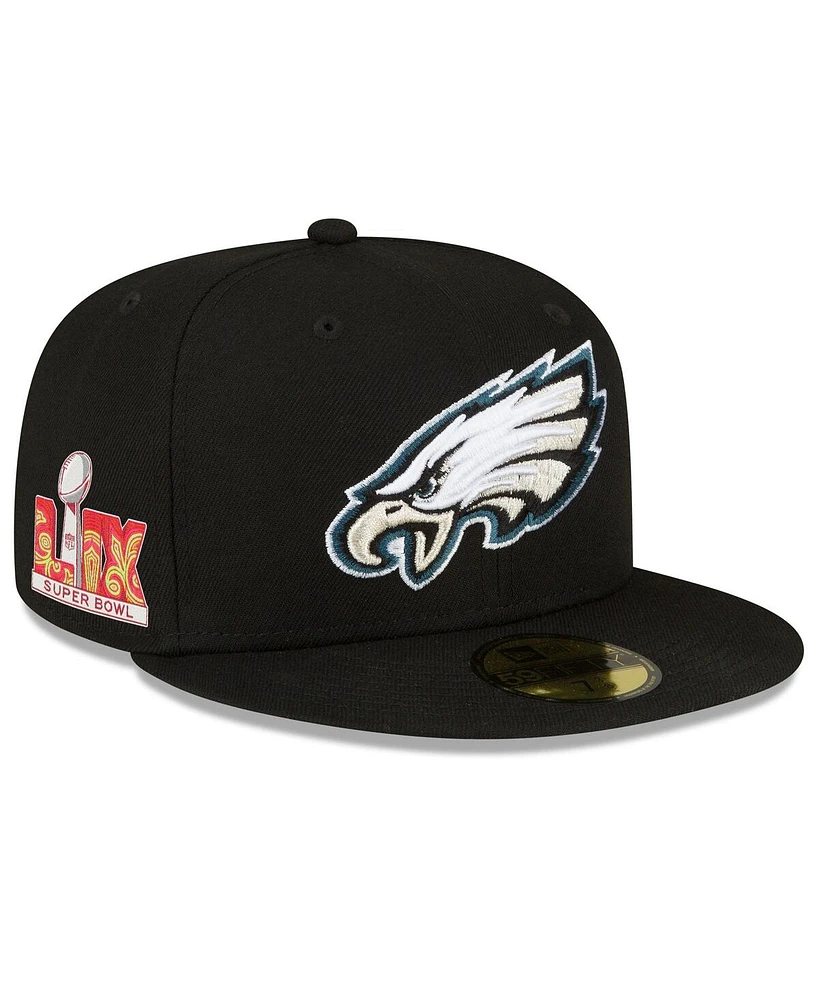 New Era Men's Black Philadelphia Eagles Super Bowl Lix Side Patch 59FIFTY Fitted Hat