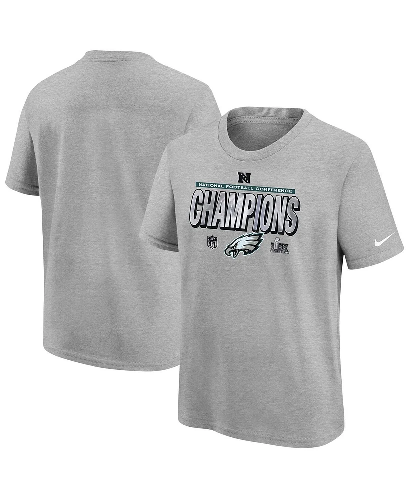 Nike Big Boys and Girls Heather Gray Philadelphia Eagles 2024 Nfc Champions Locker Room Trophy Collection T-Shirt