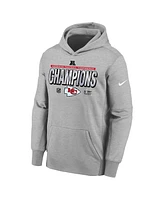 Nike Big Boys and Girls Heather Gray Kansas City Chiefs 2024 Afc Champions Locker Room Trophy Collection Fleece Pullover Hoodie