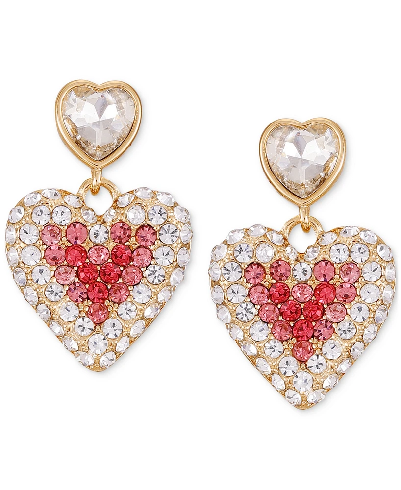 Guess Crystal Double Heart Linear Earrings