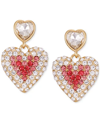 Guess Crystal Double Heart Linear Earrings