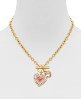 Guess Crystal Heart Charms Toggle Necklace, 18"