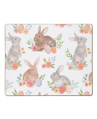 Spring Flora Easter Bunny Rabbit Hardboard Rectangle Placemats, Set of 6