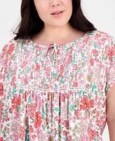 Tommy Hilfiger Plus Floral-Print Pintucked Top, Exclusively at Macy's