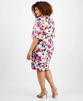 Connected Plus Printed Boat-Neck Flutter-Sleeve Dress