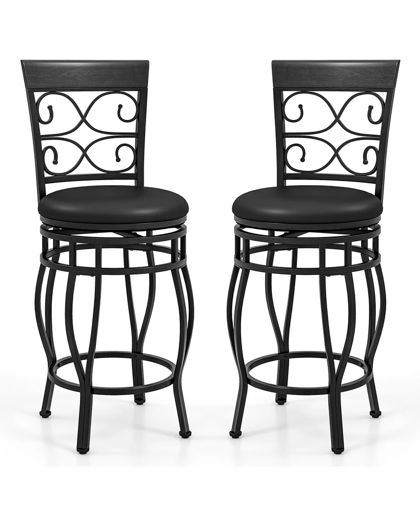 Set of 2 Bar Stools with Backrest and Footrest for Comfortable Kitchen or Home Bar Seating