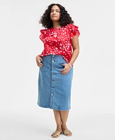 On 34th Trendy Plus Flowing Meadow Ruffle-Sleeve Top, Exclusively at Macy's