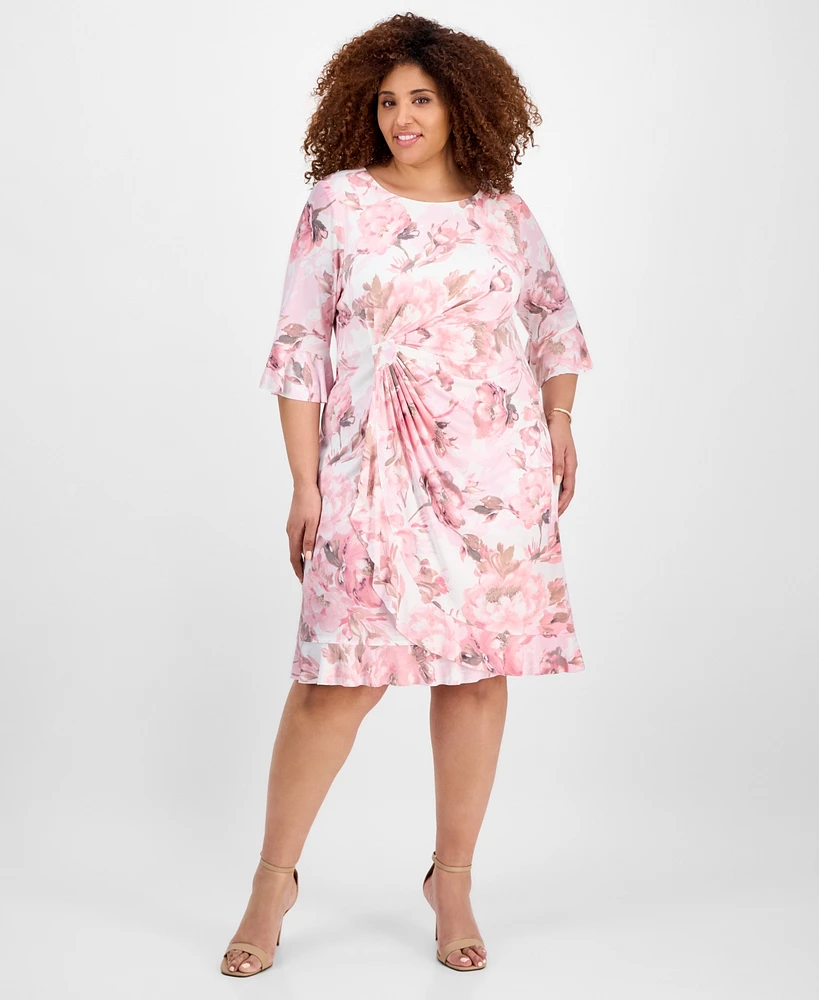 Connected Plus Printed Boat-Neck Sheath Dress