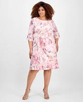 Connected Plus Printed Boat-Neck Sheath Dress