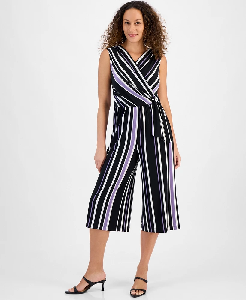 Connected Petite Striped Cropped Wide-Leg Jumpsuit