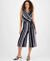 Connected Petite Striped Cropped Wide-Leg Jumpsuit