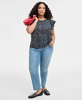 On 34th Trendy Plus Paint Dot Ruffle-Sleeve Top, Exclusively at Macy's