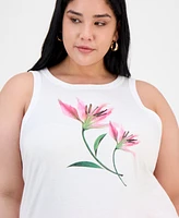 On 34th Trendy Plus Lily Graphic-Print Tank Top, Exclusively at Macy's
