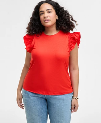 On 34th Trendy Plus Crewneck Flutter-Sleeve Top, Created for Macy's