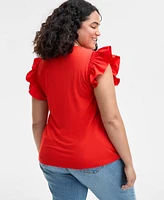 On 34th Trendy Plus Crewneck Flutter-Sleeve Top, Created for Macy's