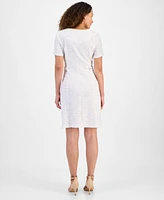 Connected Petite Boucle Side-Tab Round-Neck Sheath Dress