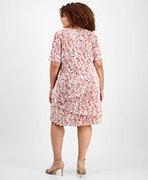 Connected Plus V-Neck Asymmetric-Tier Sheath Dress