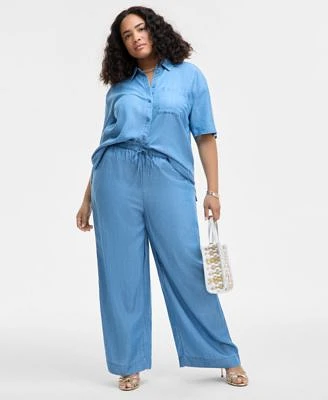 On 34th Trendy Plus Size Chambray Short Sleeve Shirt Chambray Drawstring Pants Exclusively At Macys